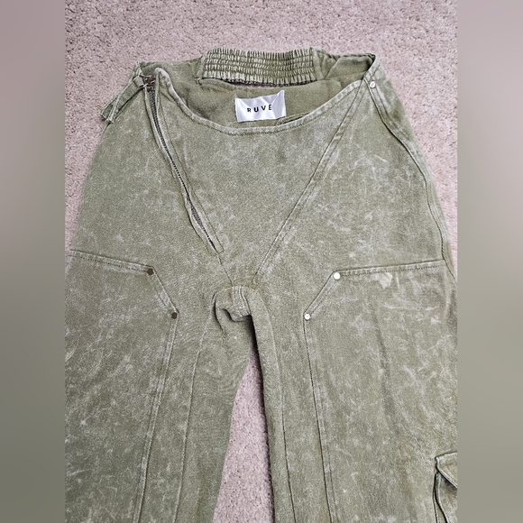 RUVE Korl Cargo Pants - Green Sage Medium Wide Leg Baggy Streetwear - Picture 4 of 10